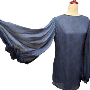 Winter Kate Silk Bishop Sleeve Mini Dress Abstract Print M Blue Vtg Y2K Style